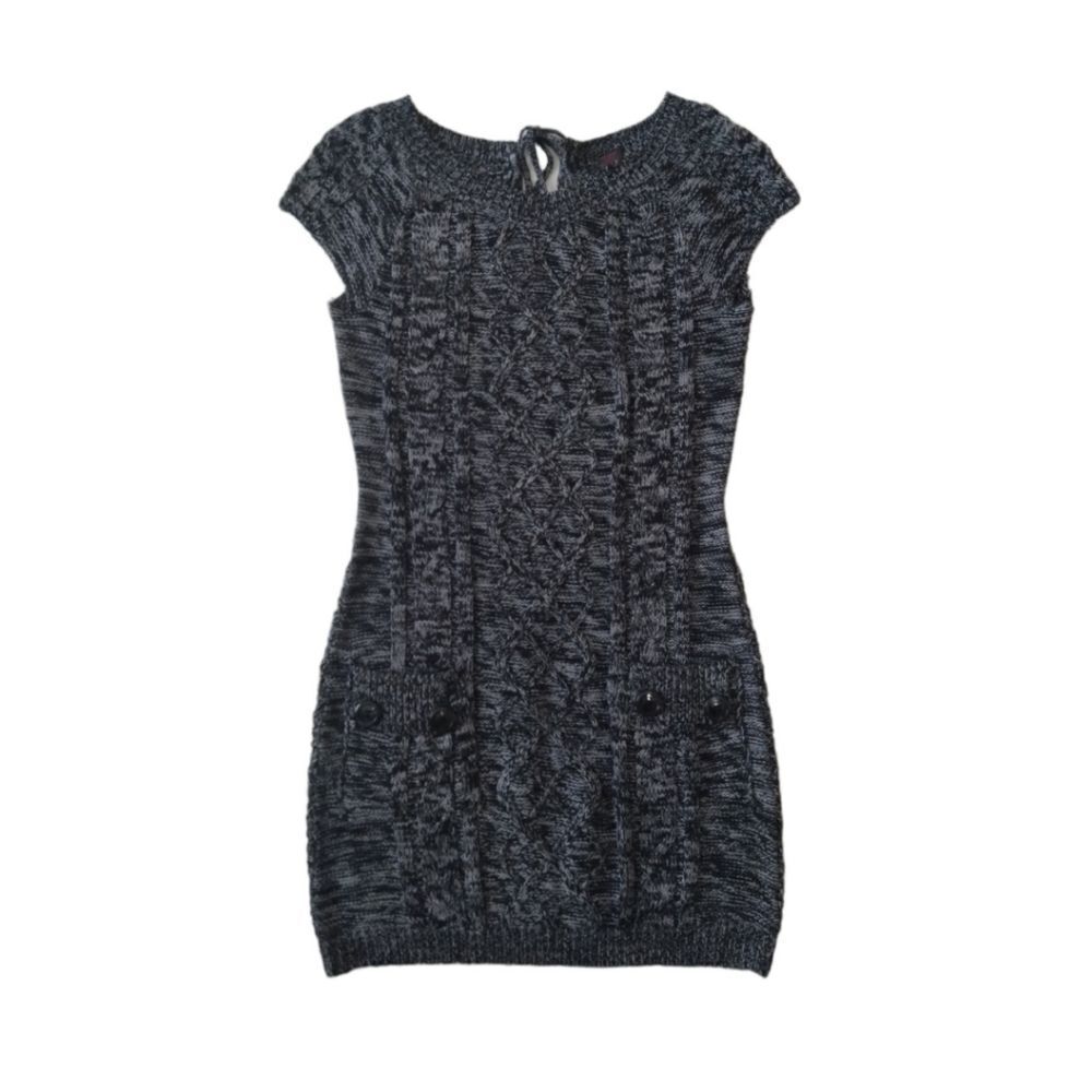 J.J. Basics Dark Gray Cap Sleeve Mini Cable Knit Sweater Dress Juniors Medium